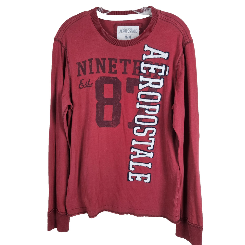 Aeropostale T shirt Size M Long Sleeves Skater Grunge Dark Red Vintage Y2K